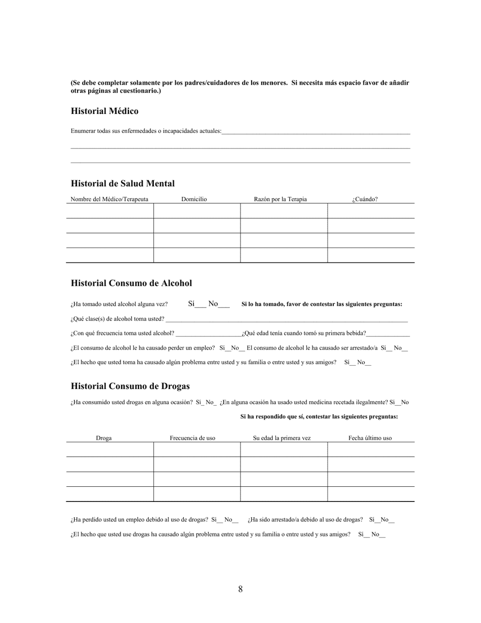 Cuestionario Sobre La Custodia De Menores - Kern County, California (Spanish), Page 8