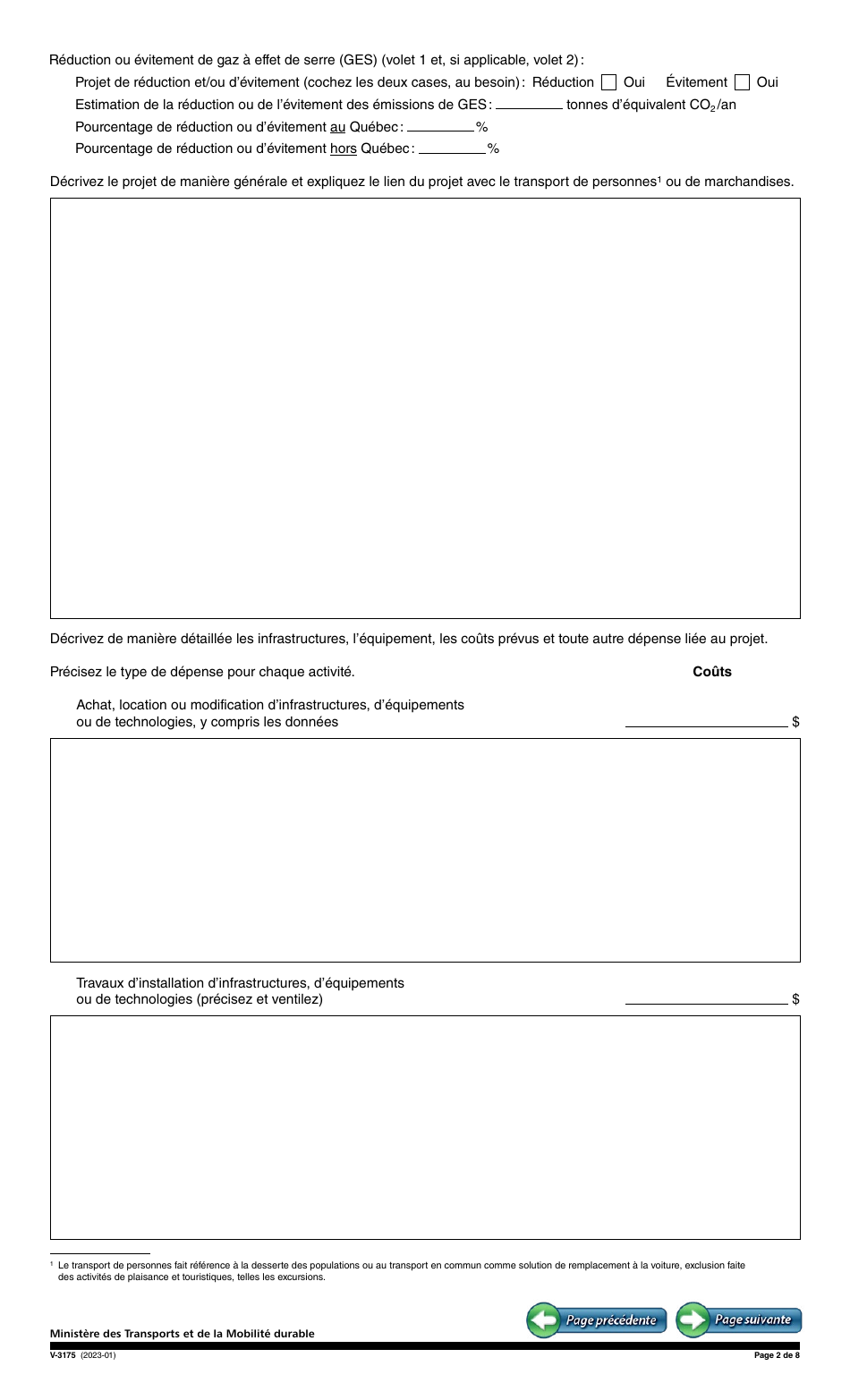 Forme V-3175 Demande Daide Financiere - Programme En Efficacite Du Transport Maritime, Aerien Et Ferroviaire (Petmaf) - Quebec, Canada (French), Page 2