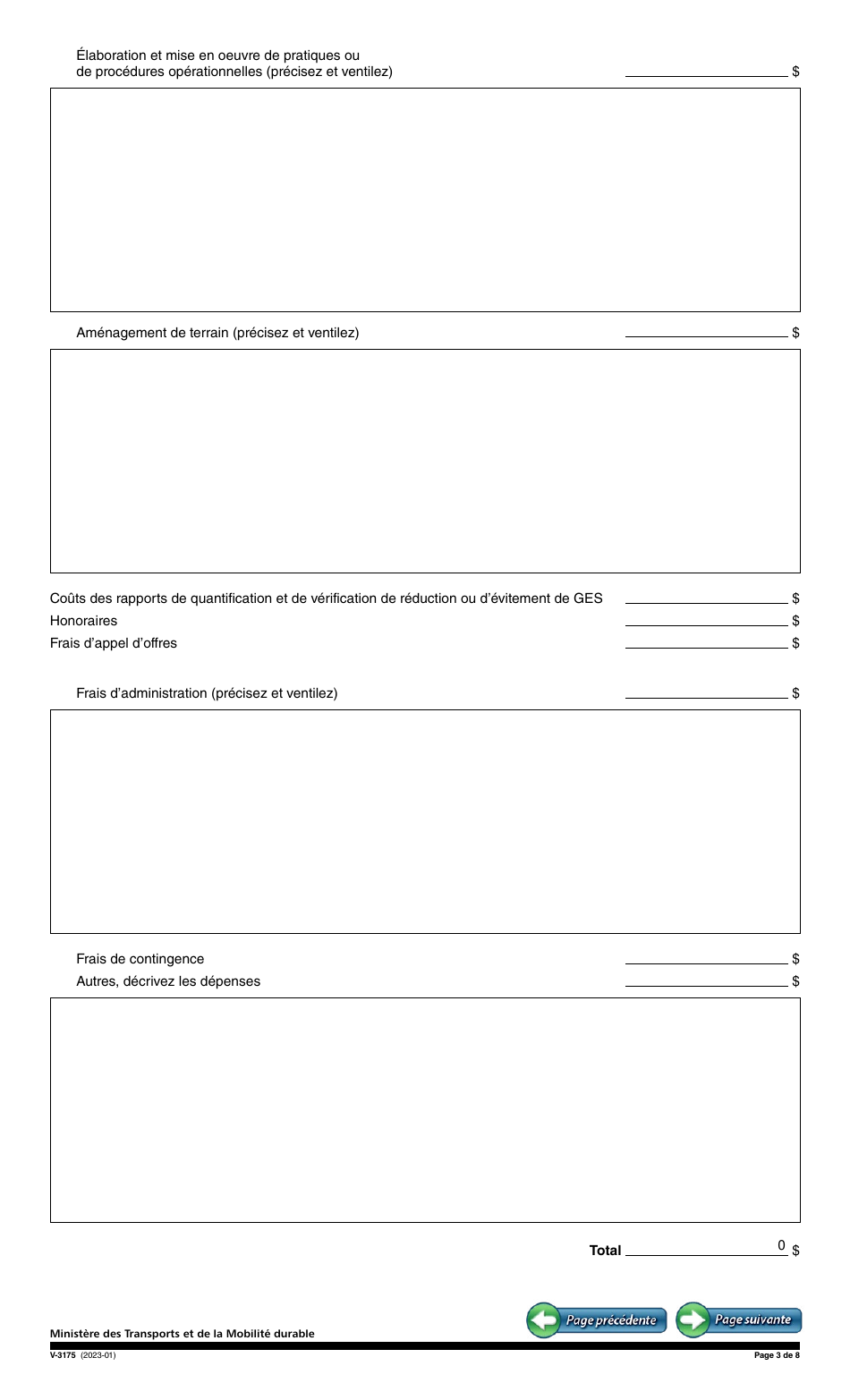 Forme V-3175 Demande Daide Financiere - Programme En Efficacite Du Transport Maritime, Aerien Et Ferroviaire (Petmaf) - Quebec, Canada (French), Page 3