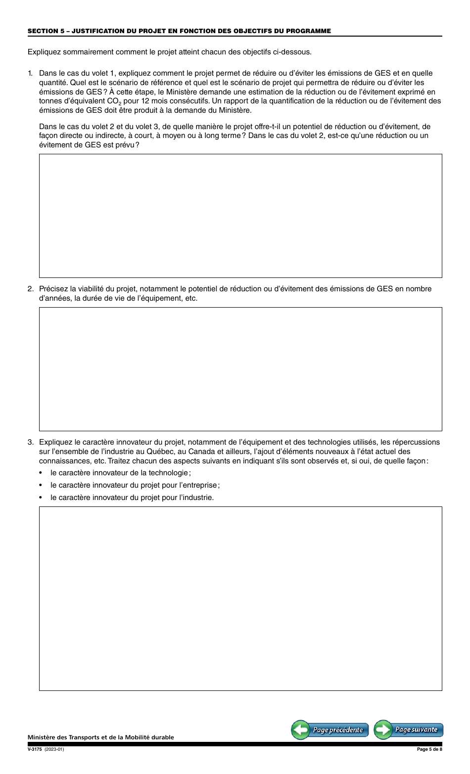 Forme V-3175 Demande Daide Financiere - Programme En Efficacite Du Transport Maritime, Aerien Et Ferroviaire (Petmaf) - Quebec, Canada (French), Page 5