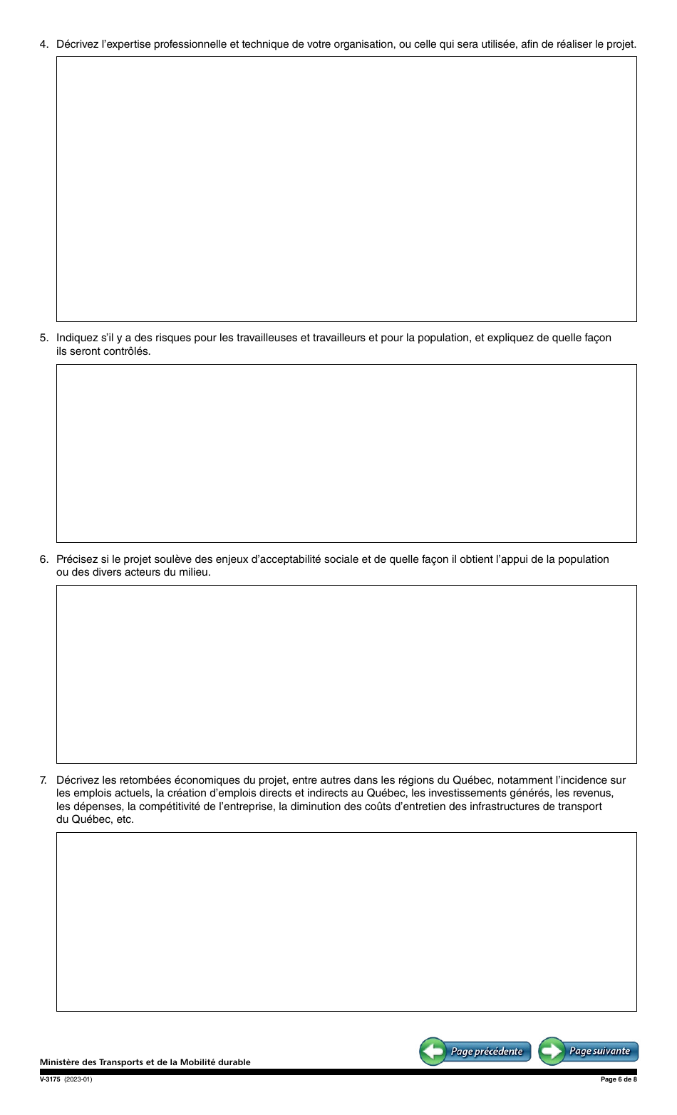 Forme V-3175 Demande Daide Financiere - Programme En Efficacite Du Transport Maritime, Aerien Et Ferroviaire (Petmaf) - Quebec, Canada (French), Page 6