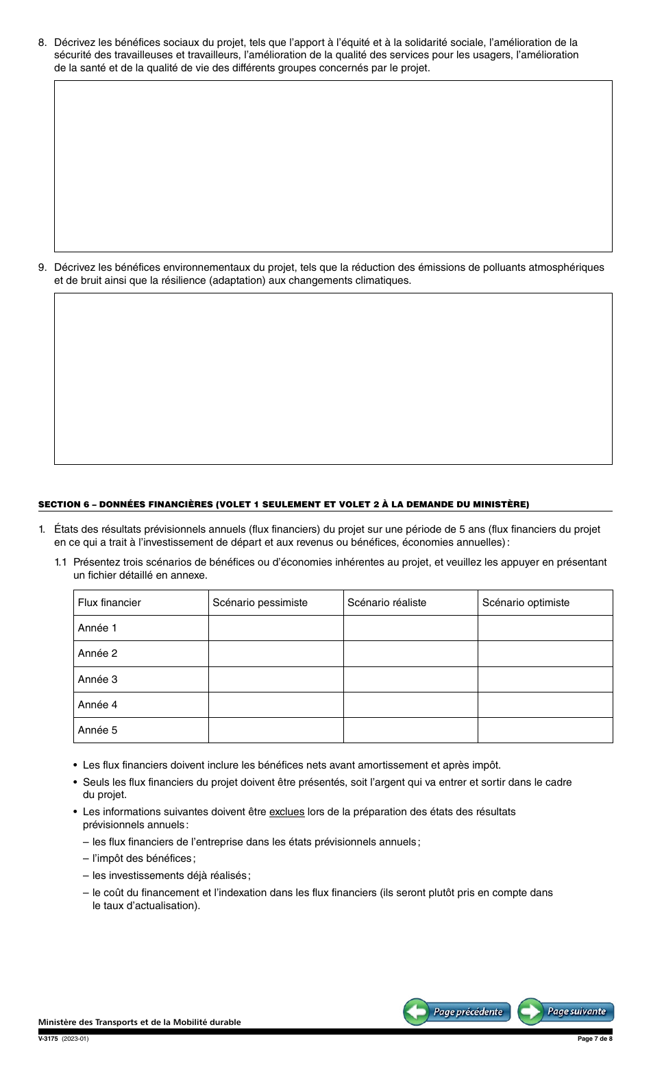 Forme V-3175 Demande Daide Financiere - Programme En Efficacite Du Transport Maritime, Aerien Et Ferroviaire (Petmaf) - Quebec, Canada (French), Page 7