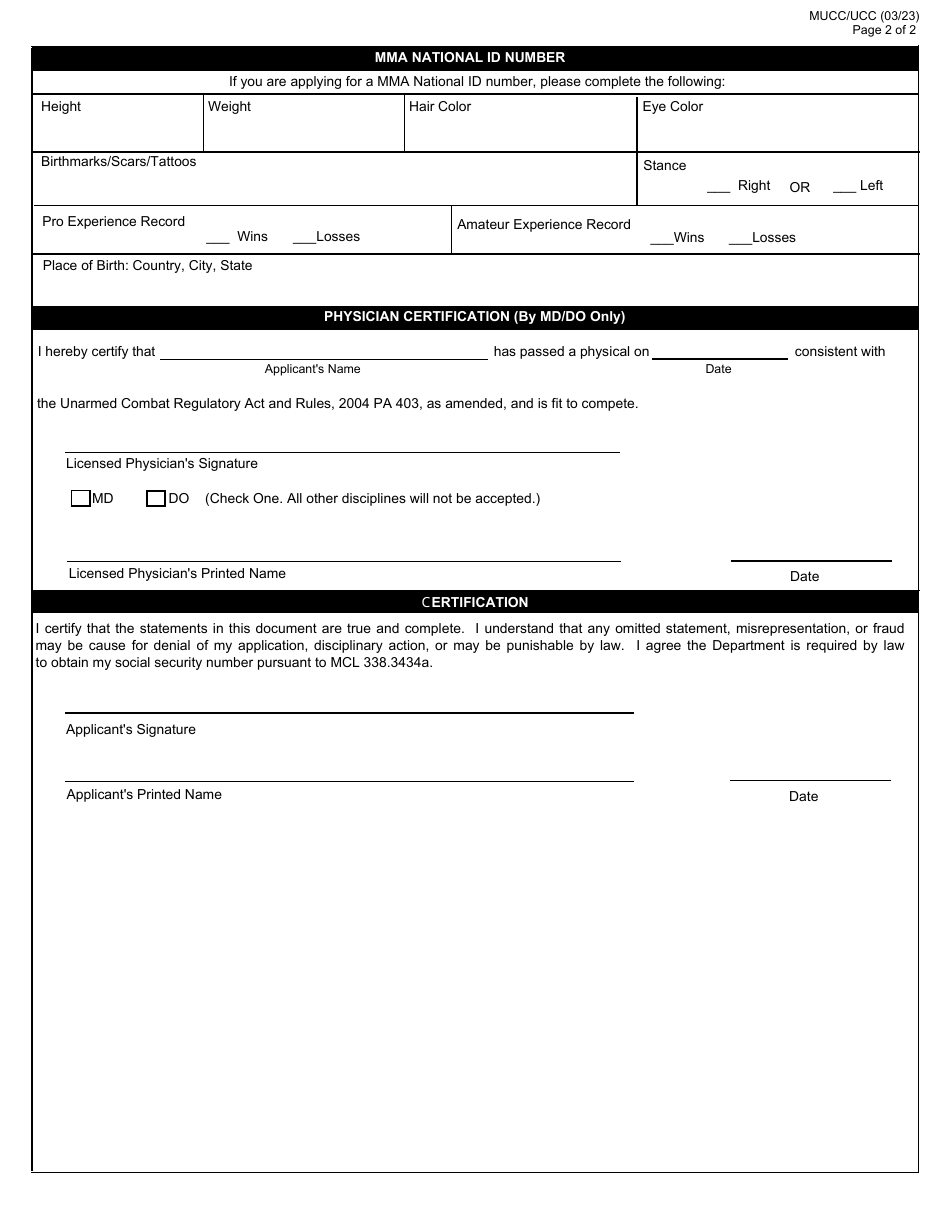 Application for Amateur Kickboxing - Michigan, Page 2