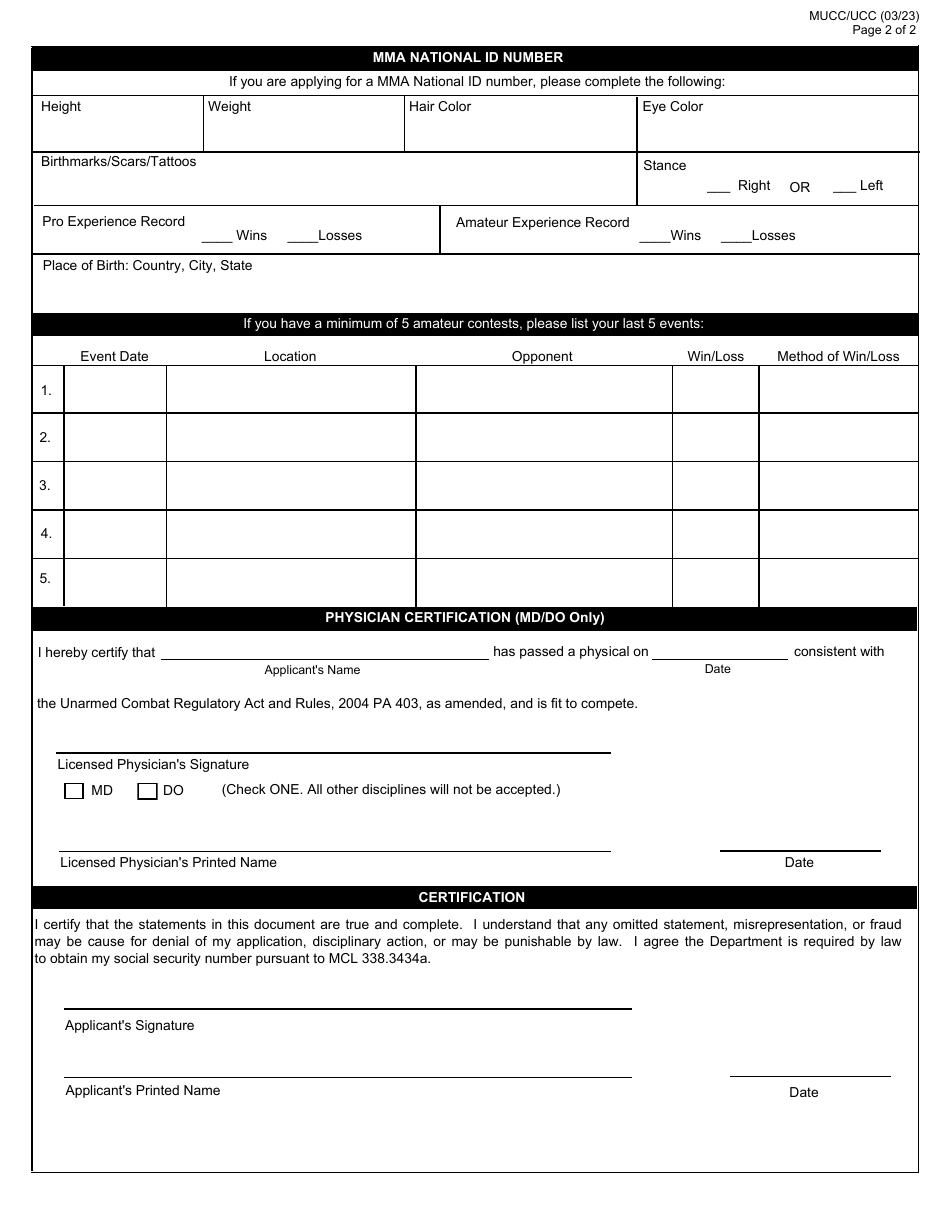 Application for Professional Kickboxing - Michigan, Page 2