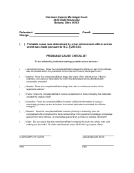 Document preview: Probable Cause Checklist - Clermont County, Ohio