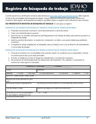 Form I-77-21 Work Search Log - Idaho (English/Spanish), Page 3