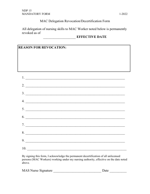 Form NDP15 Mac Delegation Revocation/Decertification Form - Alabama