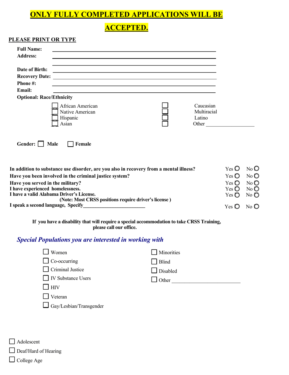 Alabama Certified Recovery Support Specialist Training Application - Alabama, Page 2