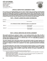 Document preview: Special Inspection Agreement Form - City of Dixon, California