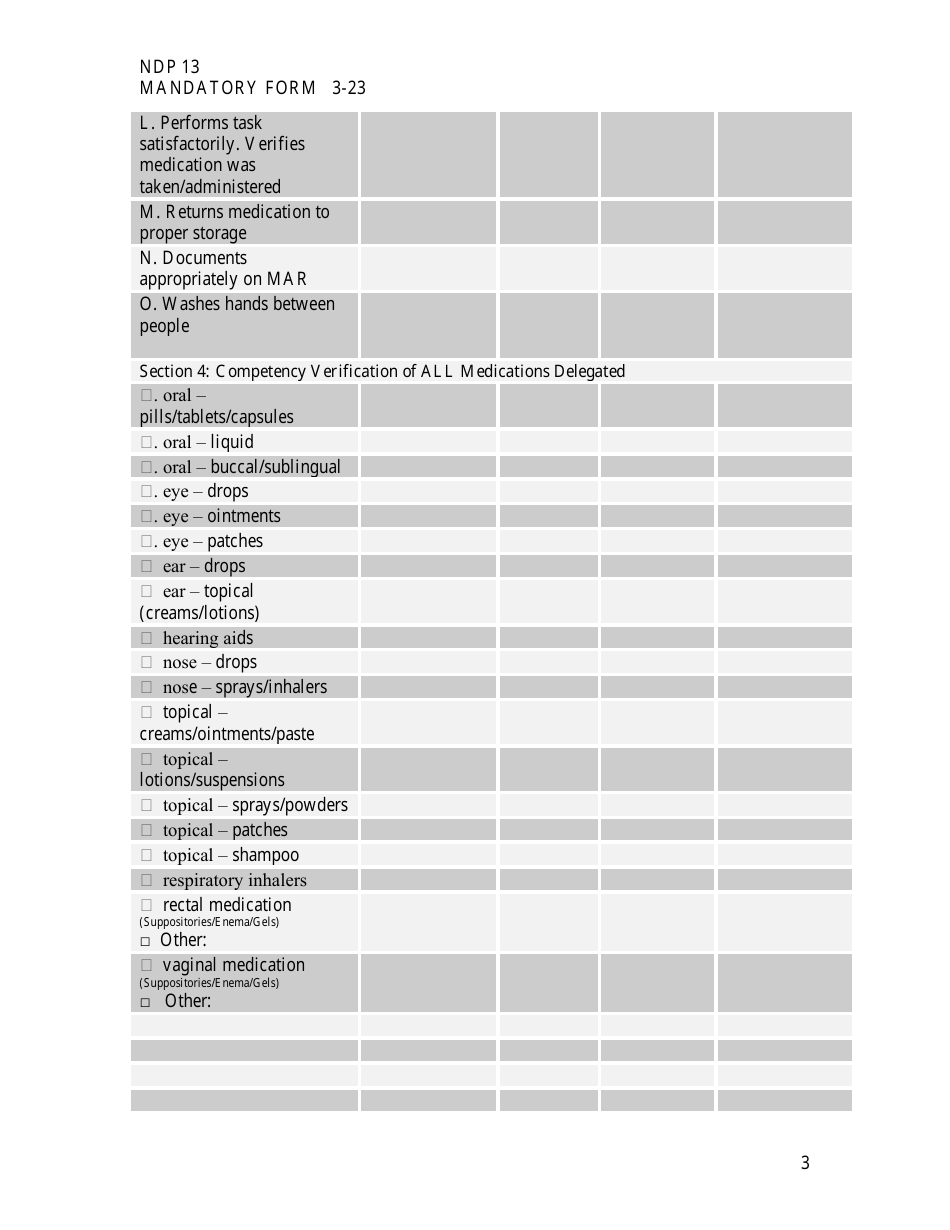 Form NDP13 Nurse Delegation Program Skills Checklist - Alabama, Page 3
