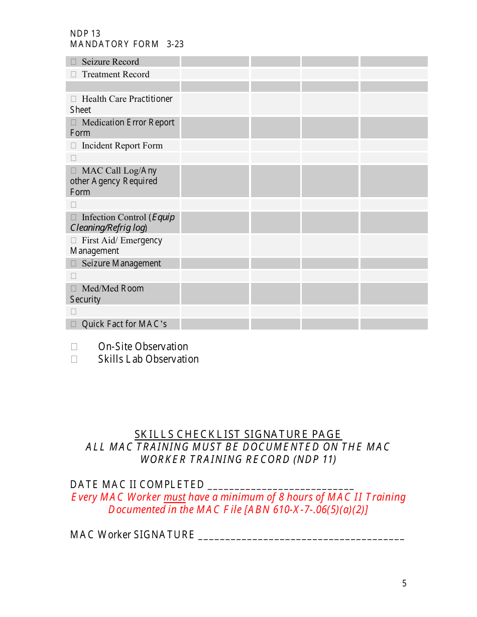 Form NDP13 Nurse Delegation Program Skills Checklist - Alabama, Page 5