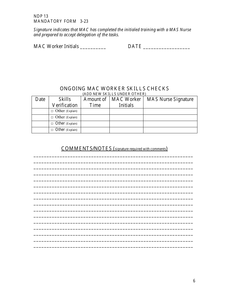 Form NDP13 Nurse Delegation Program Skills Checklist - Alabama, Page 6
