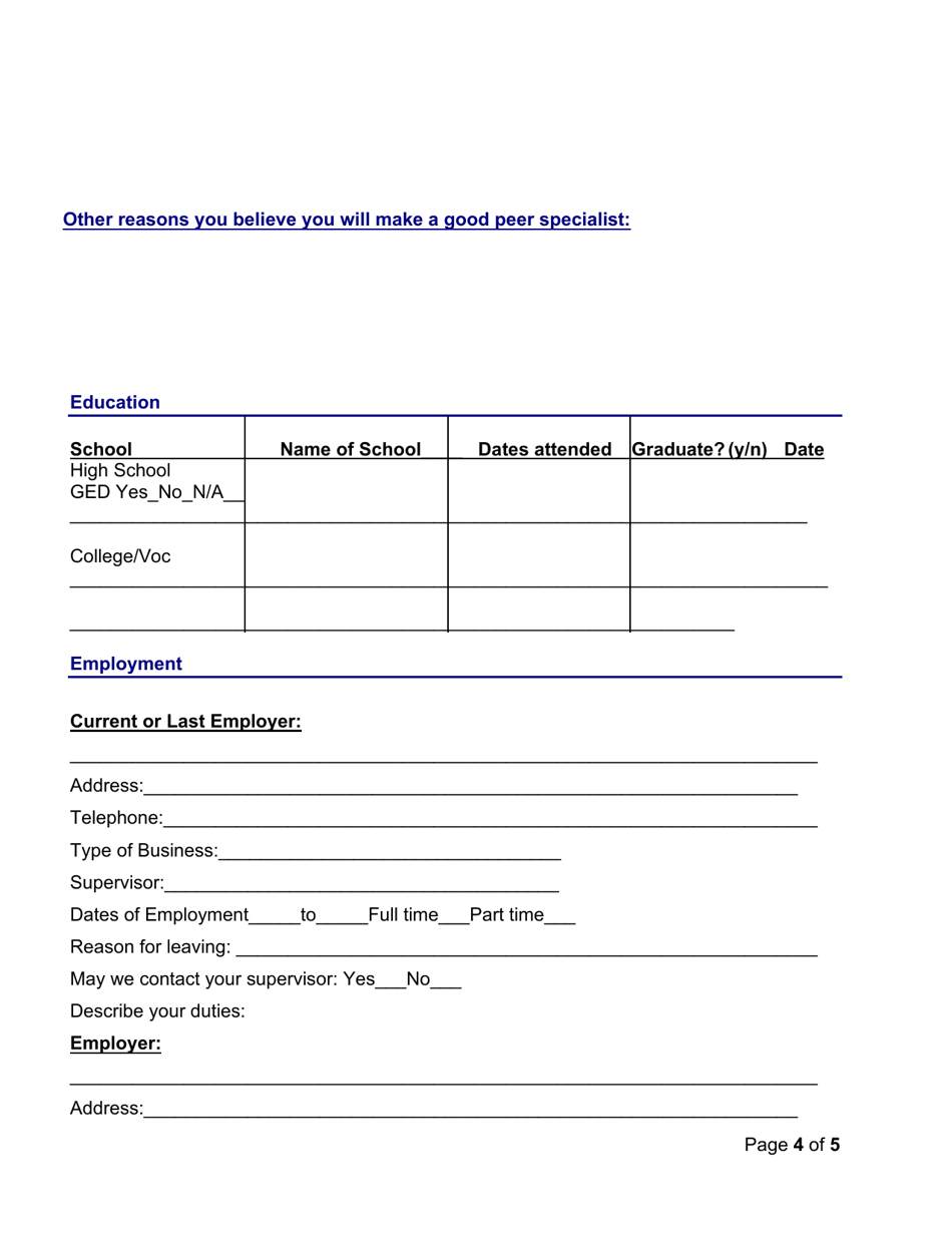 Alabama Certified Peer Specialist Training Application - Alabama, Page 4