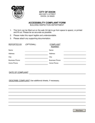 Document preview: Accessibility Complaint Form - City of Dixon, California