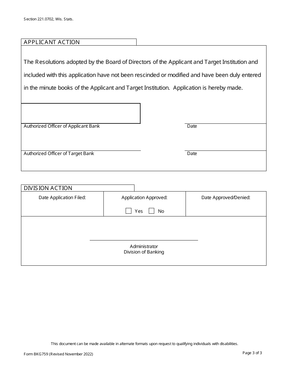 Form BKG759 Merger Application - Wisconsin, Page 3