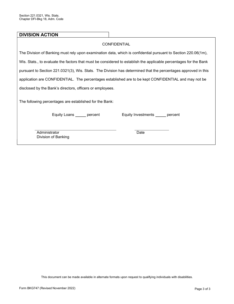 Form BKG747 Equity Loans and Investments Percentage Application - Wisconsin, Page 3