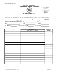 Form BKG733 Stockholders List - Wisconsin