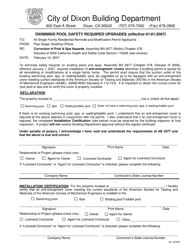 Document preview: Swimming Pool Declaration Form - City of Dixon, California