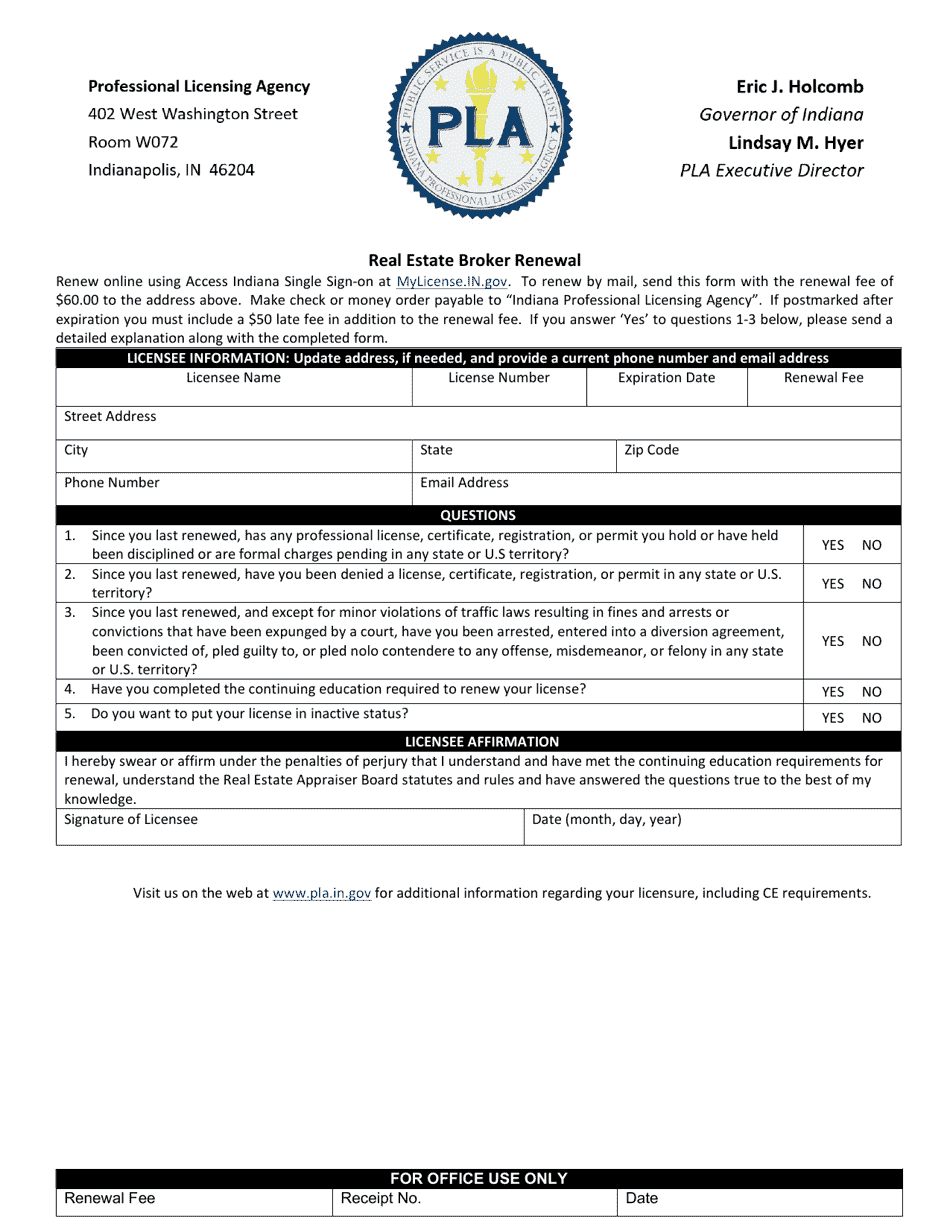 Indiana Real Estate Broker Renewal Fill Out, Sign Online and Download