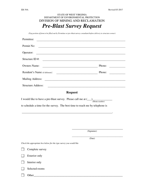 Form EB-39A Pre-blast Survey Request - West Virginia