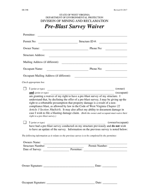 Form EB-39B Pre-blast Survey Waiver - West Virginia