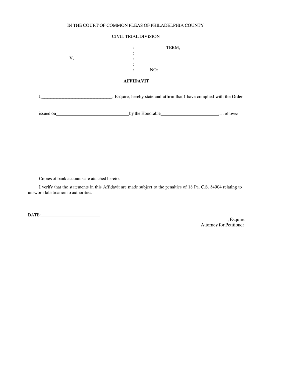 Philadelphia County, Pennsylvania Affidavit of Compliance - Wrongful ...