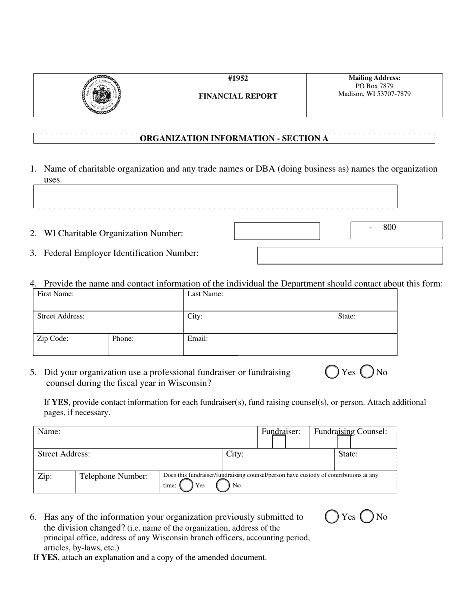 Form CRED1952 Financial Report - Wisconsin, Page 2