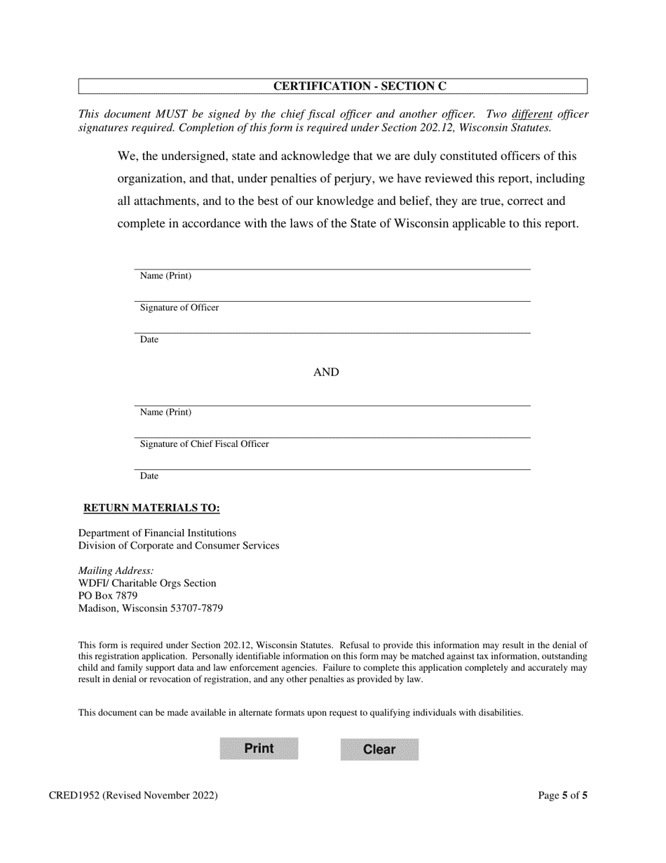 Form CRED1952 Financial Report - Wisconsin, Page 5
