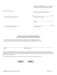 Form CRED201 Professional Fundraiser Bond (Custodial) - Wisconsin, Page 2