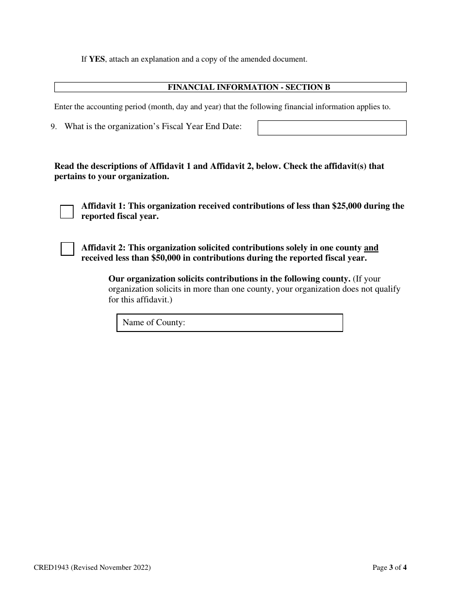 Form CRED1943 Affidavit in Lieu of Annual Financial Report - Wisconsin, Page 3