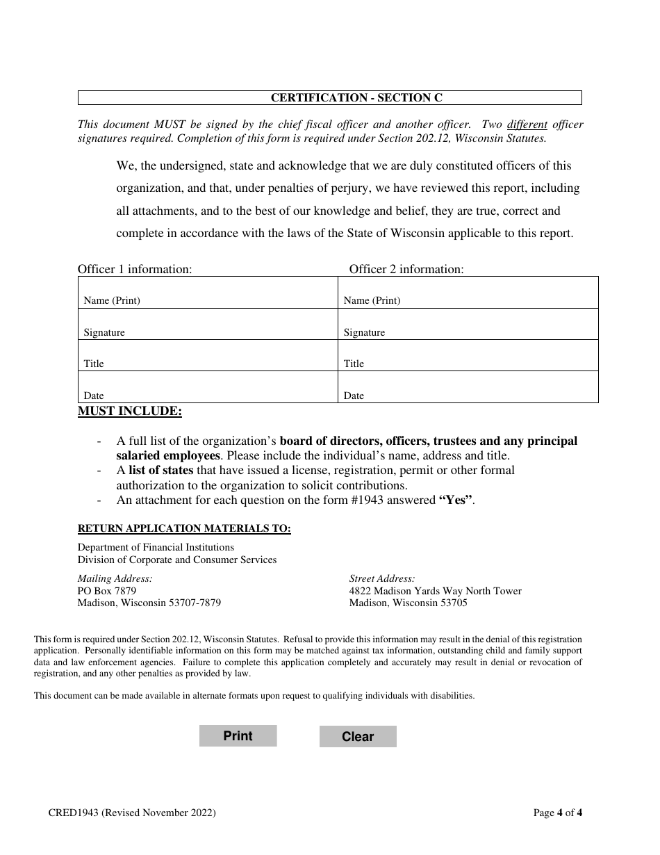 Form CRED1943 Affidavit in Lieu of Annual Financial Report - Wisconsin, Page 4