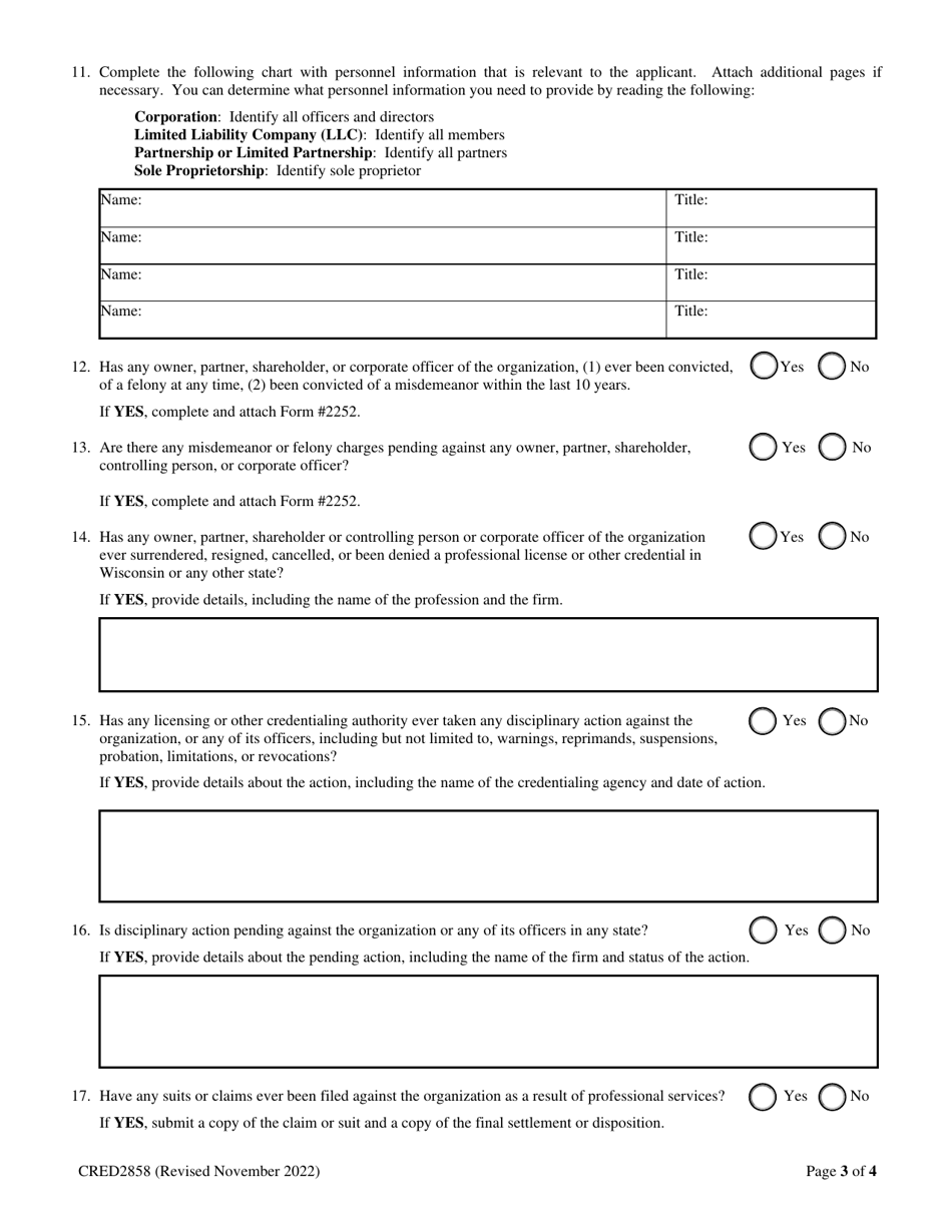 Form CRED2858 Professional Employer Group or Professional Employer Organization - Small Operations Application - Wisconsin, Page 3