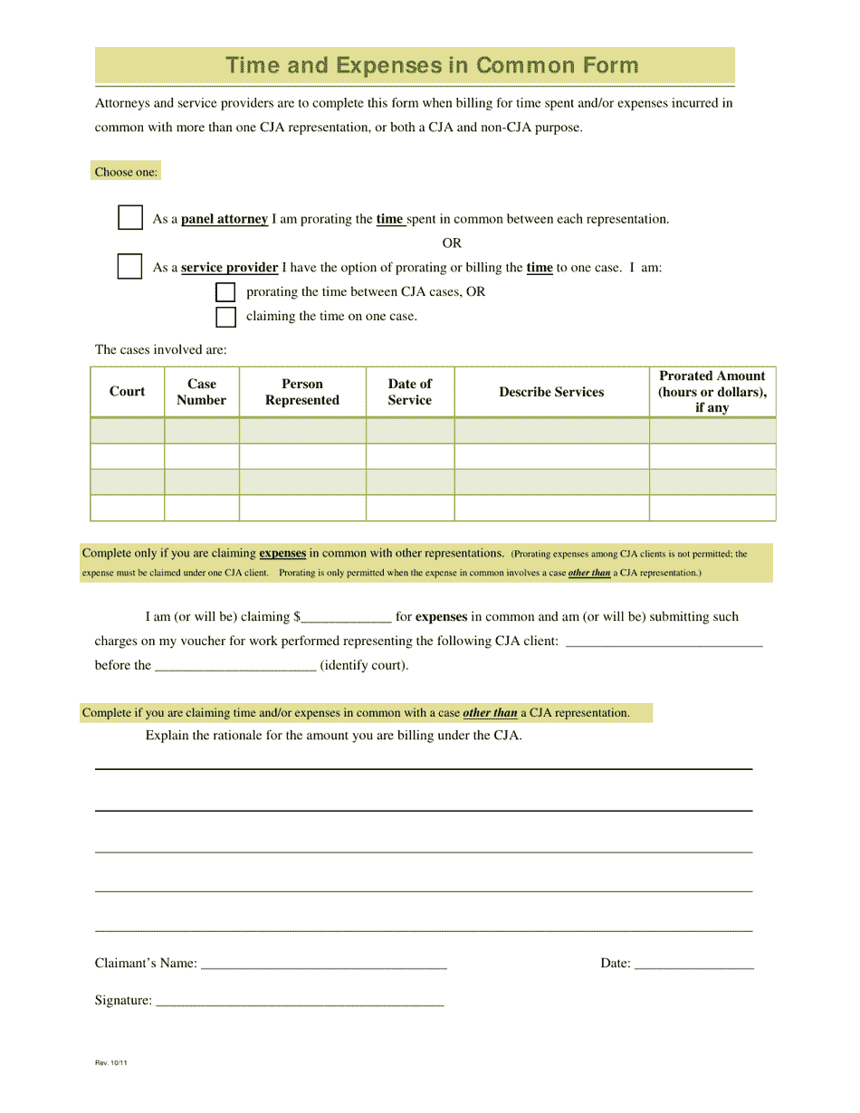 Time and Expenses in Common Form - New York, Page 1