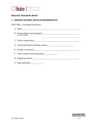 Document preview: Form C Master Teacher Application/Narrative - Ohio