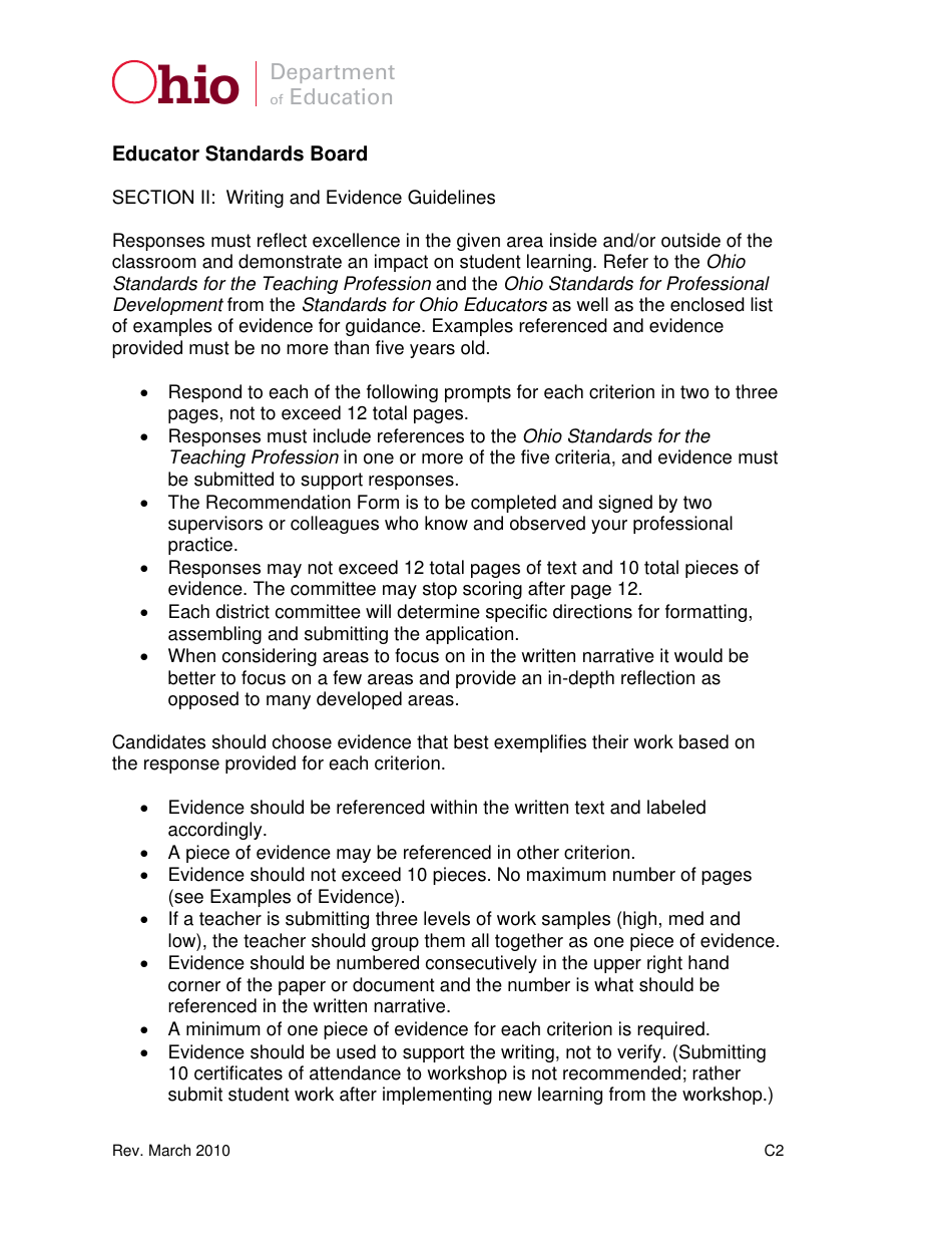 Form C Master Teacher Application / Narrative - Ohio, Page 2