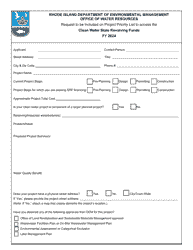 Request to Be Included on Project Priority List to Access the Clean Water State Revolving Funds - Rhode Island