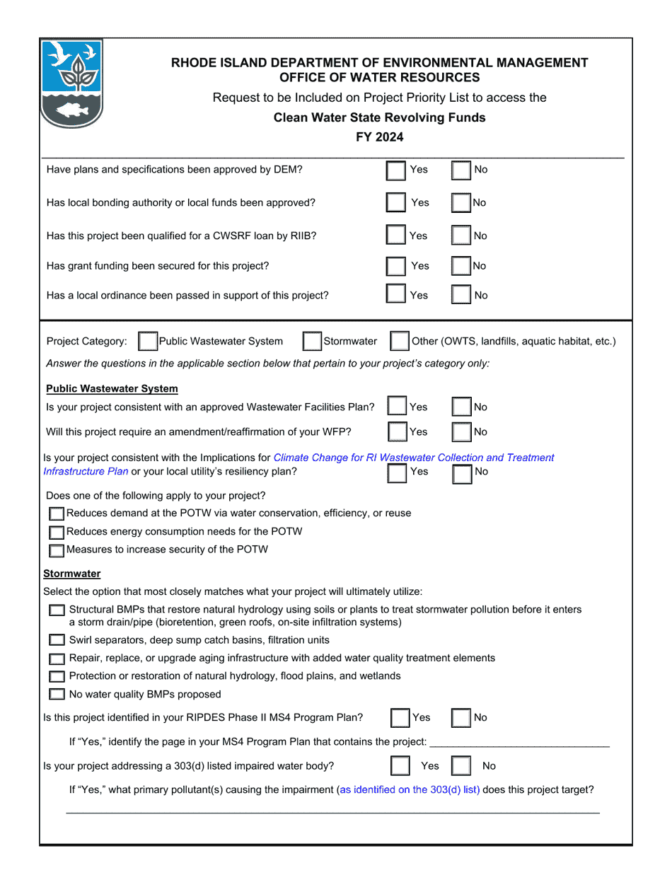 Request to Be Included on Project Priority List to Access the Clean Water State Revolving Funds - Rhode Island, Page 2