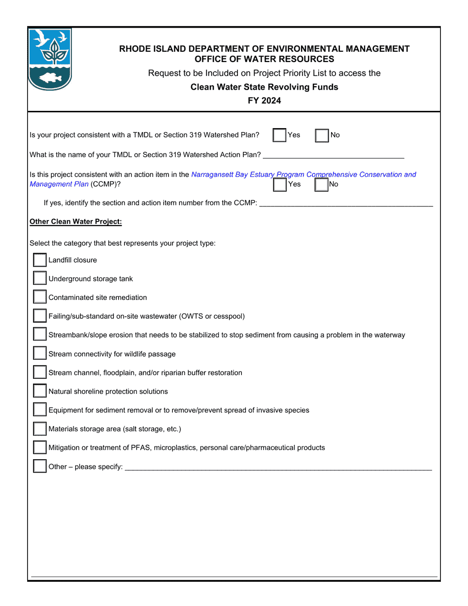Request to Be Included on Project Priority List to Access the Clean Water State Revolving Funds - Rhode Island, Page 3