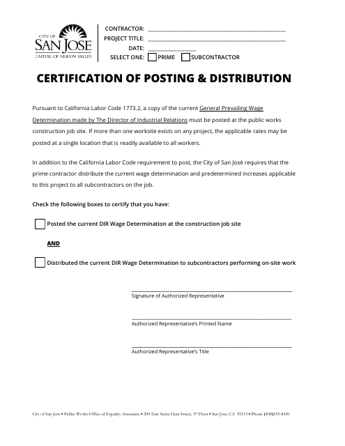 Certification of Posting & Distribution - City of San Jose, California Download Pdf