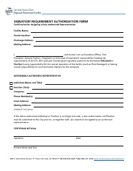 Document preview: Signatory Requirement Authorization Form - Certification for Assigning a Duly Authorized Representative - City of San Jose, California