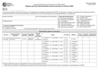 Formulario 4207-S Paginas Del Plan Individualizado De Servicios Para La Familia (Ifsp) - Texas (Spanish)
