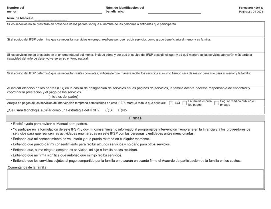 Formulario 4207-S Paginas Del Plan Individualizado De Servicios Para La Familia (Ifsp) - Texas (Spanish), Page 2