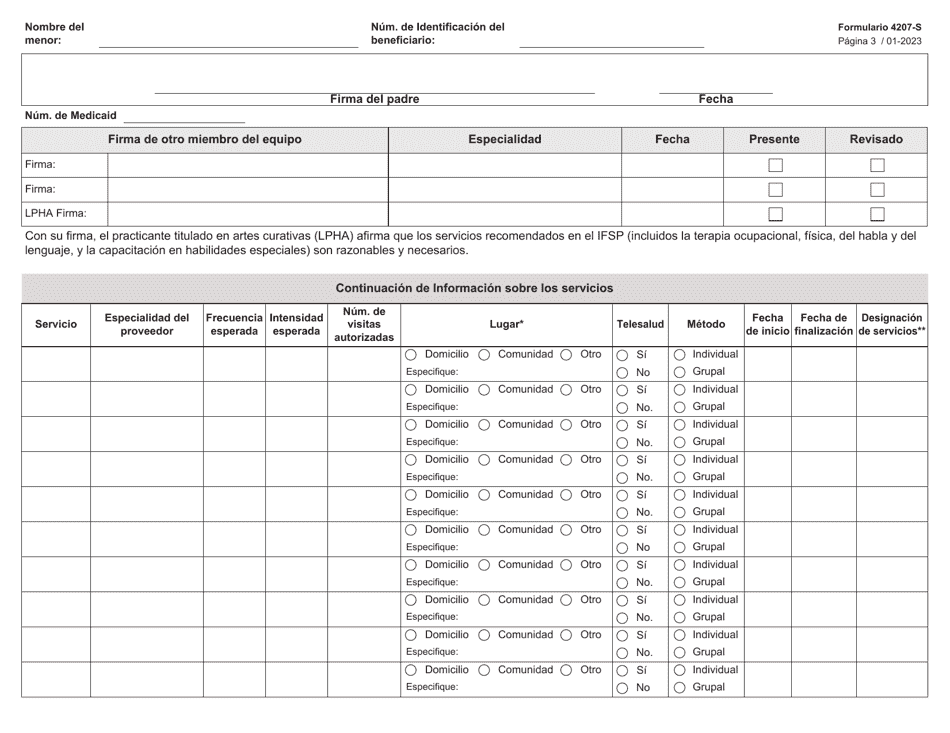 Formulario 4207-S Paginas Del Plan Individualizado De Servicios Para La Familia (Ifsp) - Texas (Spanish), Page 3