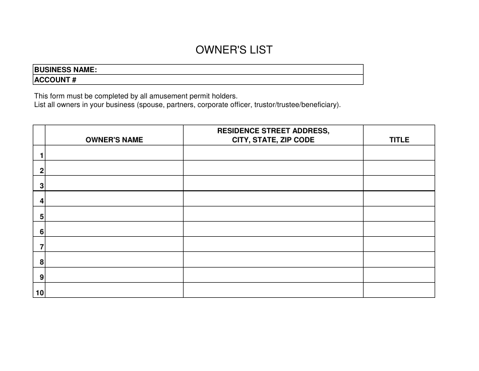 Amusement Owner Permit Form - City of San Jose, California, Page 2