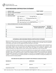 Document preview: Zero Discharge Certification Statement - City of San Jose, California