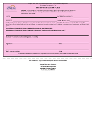Document preview: Transient Occupancy Tax Exemption Claim Form - City of San Jose, California