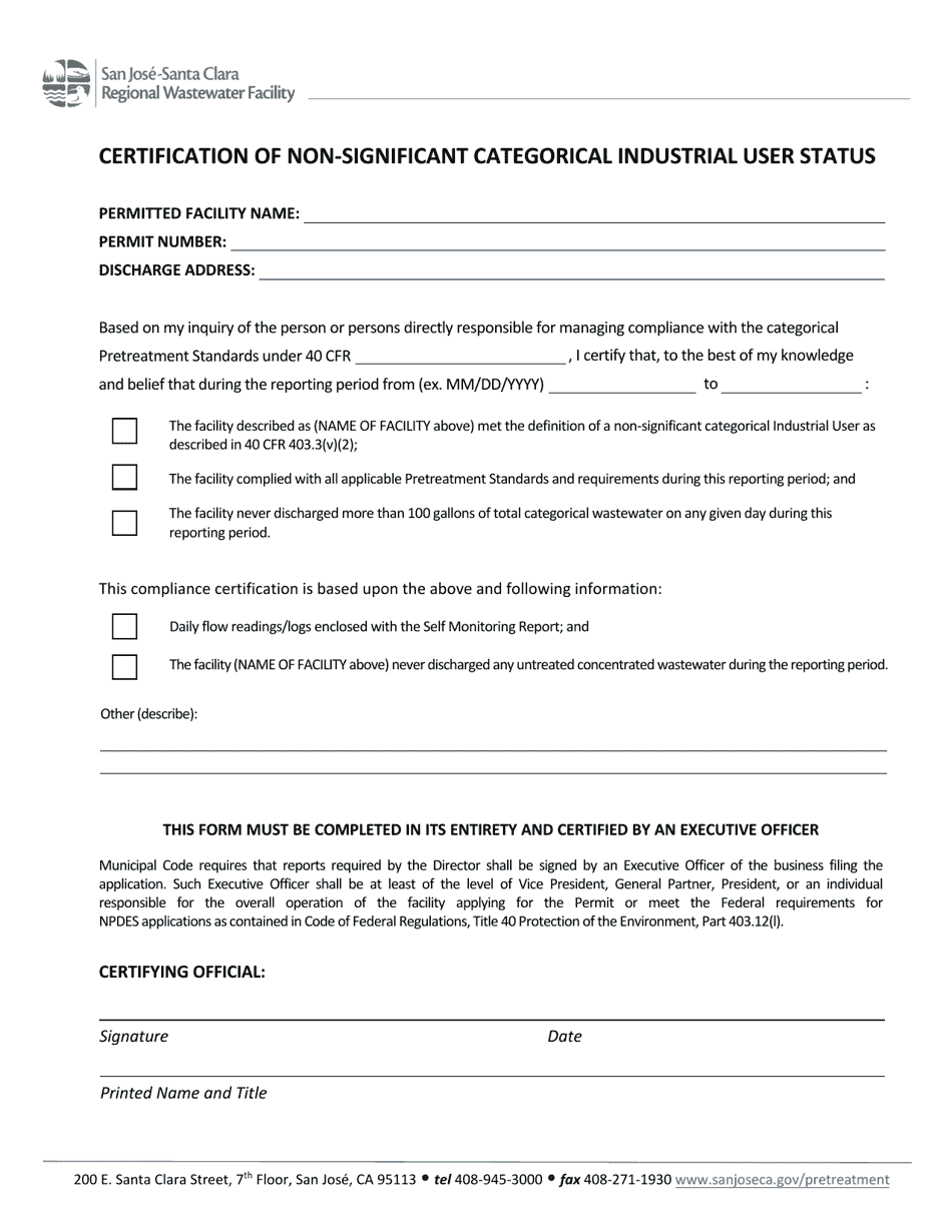 City of San Jose California Certification of Non significant City of San Jose California Certification of Non significant