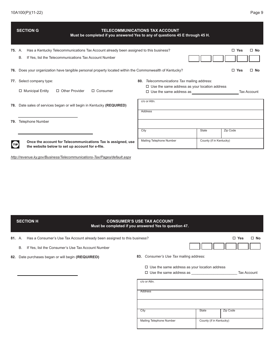 Form 10A100 Kentucky Tax Registration Application - Kentucky, Page 11