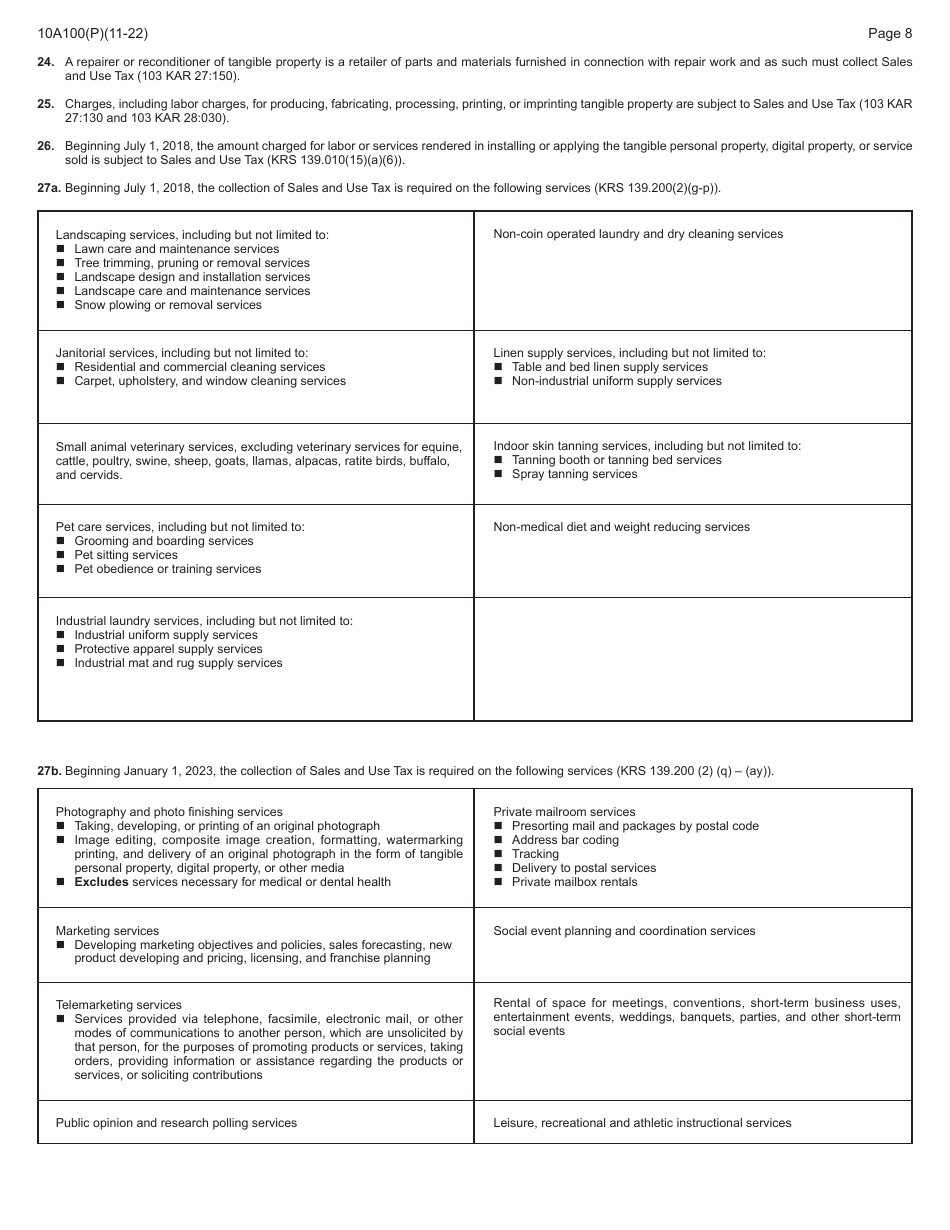 Form 10A100 Kentucky Tax Registration Application - Kentucky, Page 24