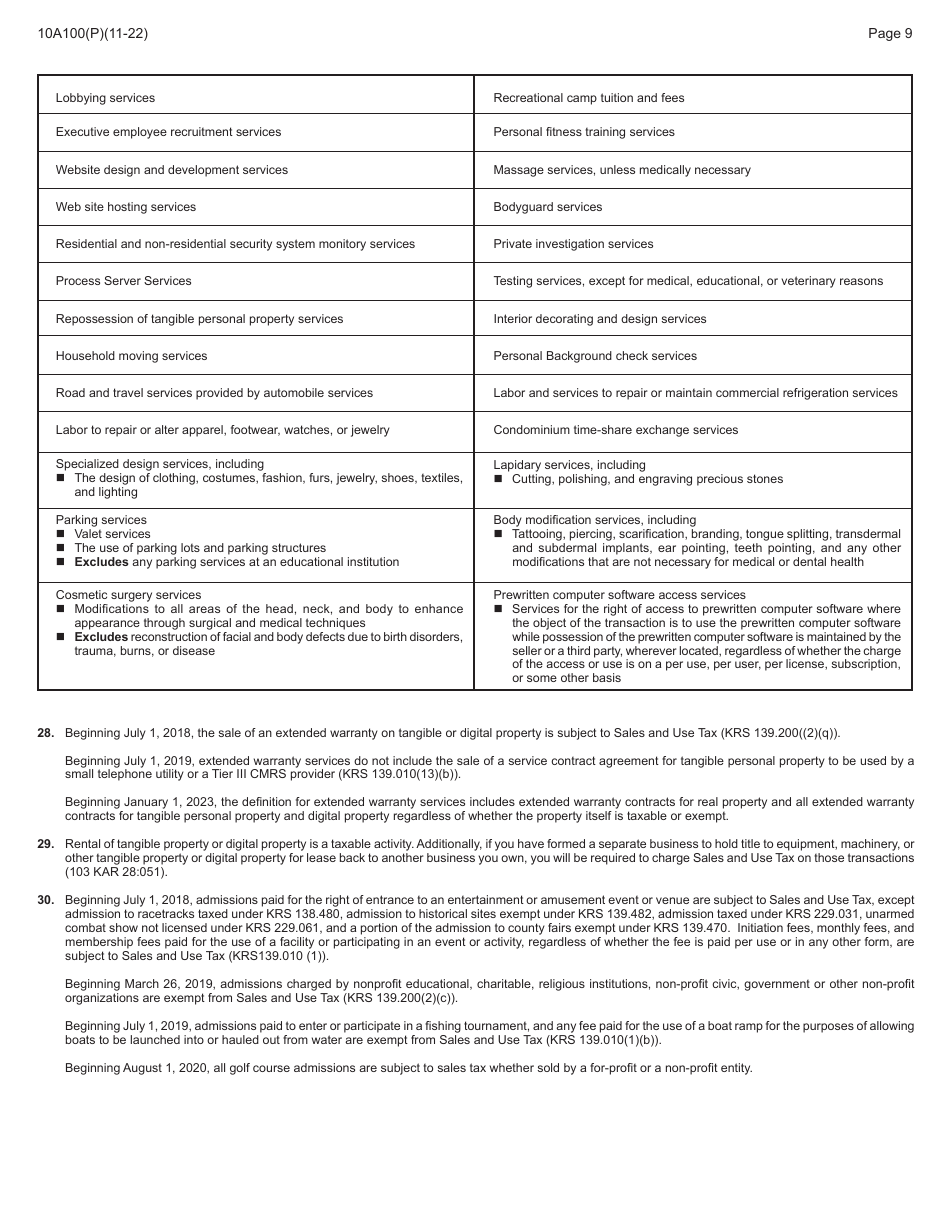 Form 10A100 Kentucky Tax Registration Application - Kentucky, Page 25